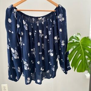 Hollister Navy Blue Floral Blouse